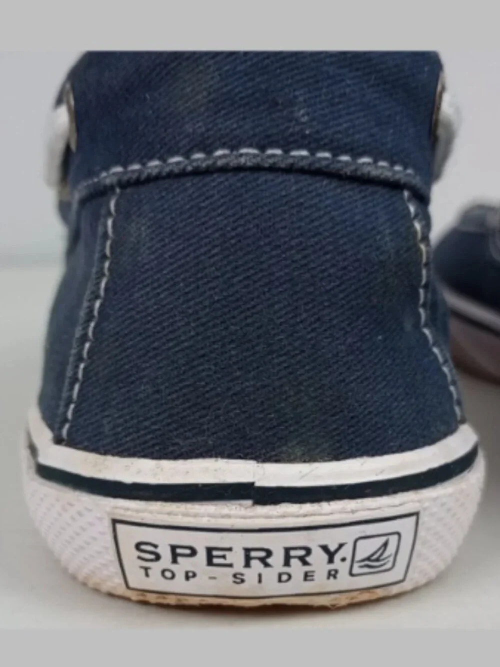 Sperry Top Sider Halyard Mens‎ 4M Blue Canvas 2 Eye White Tie Slip On Boat Shoes